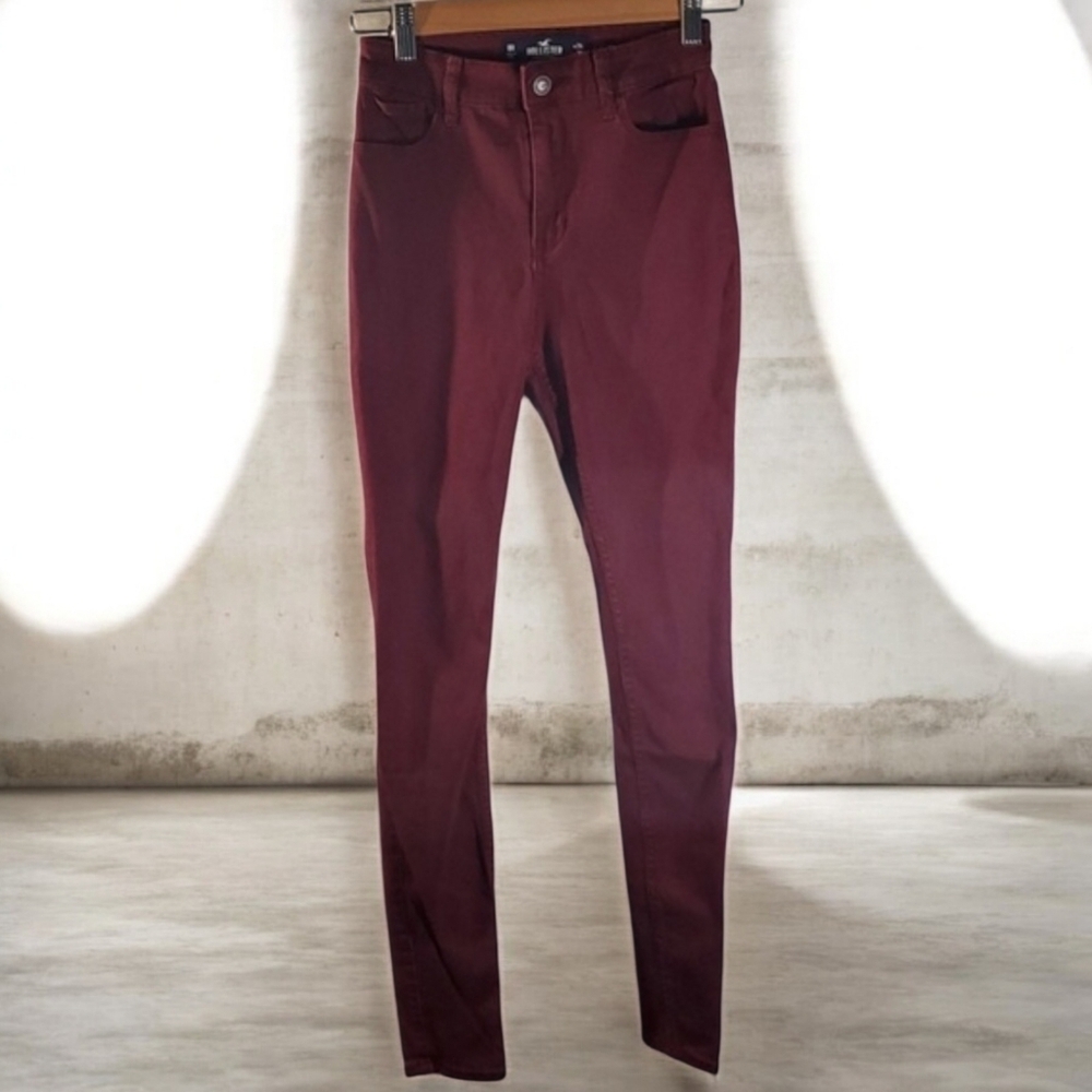 Hollister Burgundy Pants Womens Size 0 High-rise Super Skinny Classic Stretch - Picture 2 of 14